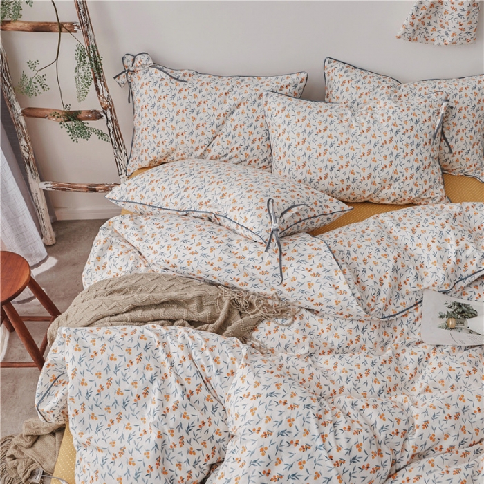 91家纺网 家纺一手货源 找家纺 棉眠 2019春夏新款全棉镶边蝴蝶结四件套 床单款 小枇杷