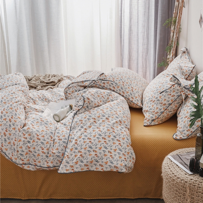 91家纺网 家纺一手货源 找家纺 棉眠 2019春夏新款全棉镶边蝴蝶结四件套 床单款 小枇杷