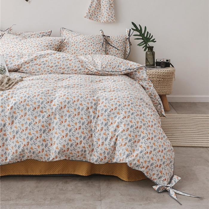 91家纺网 家纺一手货源 找家纺 棉眠 2019春夏新款全棉镶边蝴蝶结四件套 床单款 小枇杷