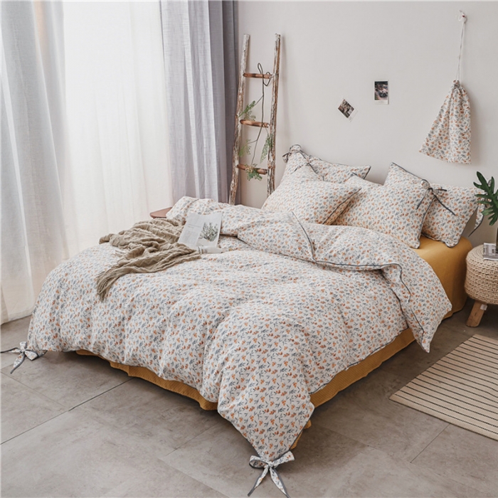 91家纺网 家纺一手货源 找家纺 棉眠 2019春夏新款全棉镶边蝴蝶结四件套 床单款 小枇杷