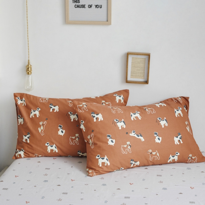 91家纺网 家纺一手货源 找家纺 棉眠 2019新款13070简约全棉四件套 狗狗日记