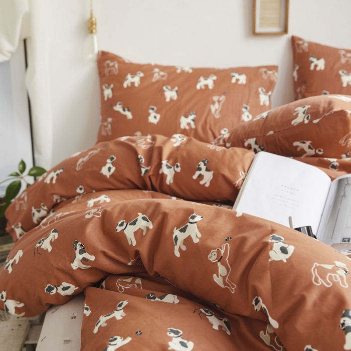 91家纺网 家纺一手货源 找家纺 棉眠 2019新款13070简约全棉四件套 狗狗日记