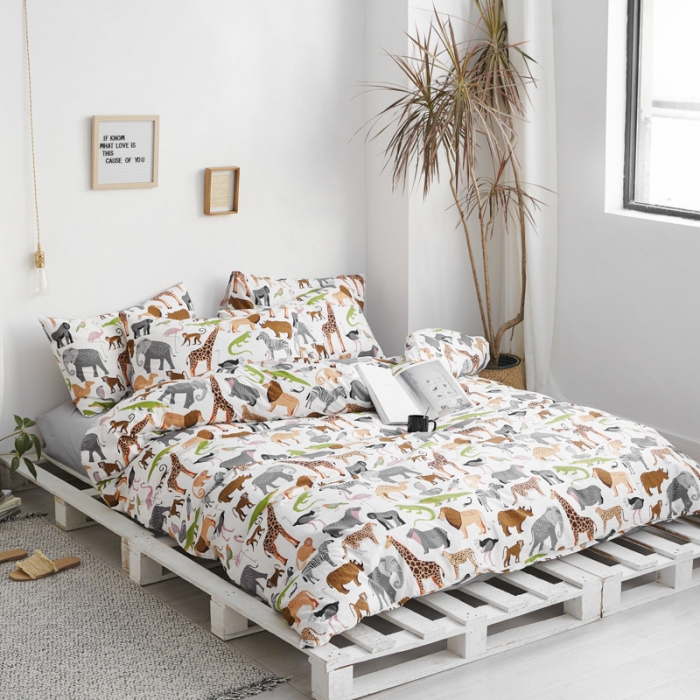 91家纺网 家纺一手货源 找家纺 棉眠 2019新款13070简约全棉四件套 马达加斯加