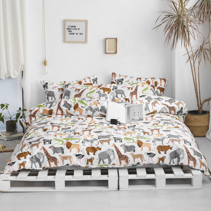 91家纺网 家纺一手货源 找家纺 棉眠 2019新款13070简约全棉四件套 马达加斯加