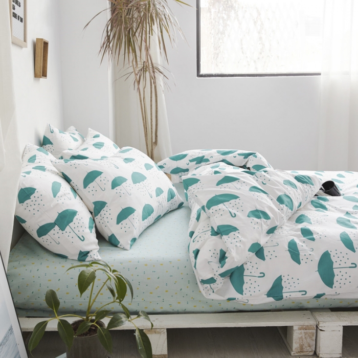 91家纺网 家纺一手货源 找家纺 棉眠 2019新款13070简约全棉四件套 晴雨