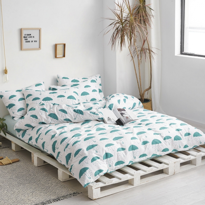 91家纺网 家纺一手货源 找家纺 棉眠 2019新款13070简约全棉四件套 晴雨