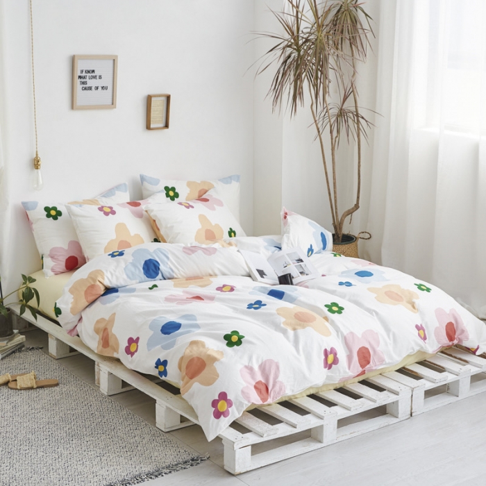 91家纺网 家纺一手货源 找家纺 棉眠 2019新款13070简约全棉四件套 少女花季