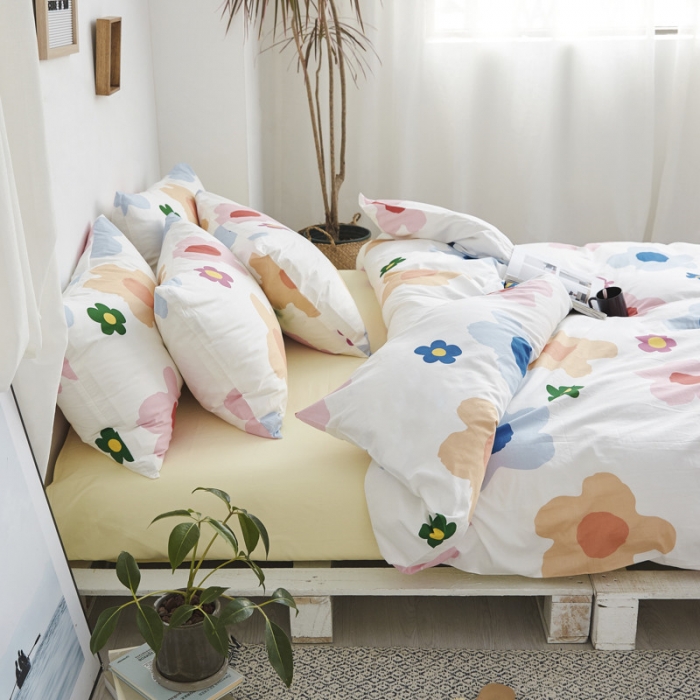 91家纺网 家纺一手货源 找家纺 棉眠 2019新款13070简约全棉四件套 少女花季