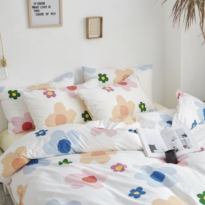 91家纺网 家纺一手货源 找家纺 棉眠 2019新款13070简约全棉四件套 少女花季