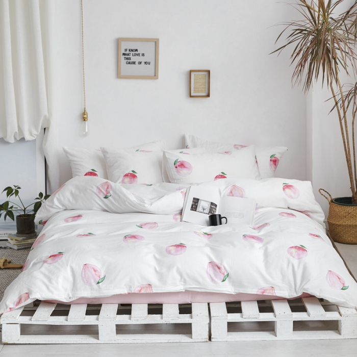 91家纺网 家纺一手货源 找家纺 棉眠 2019新款13070简约全棉四件套 水蜜桃