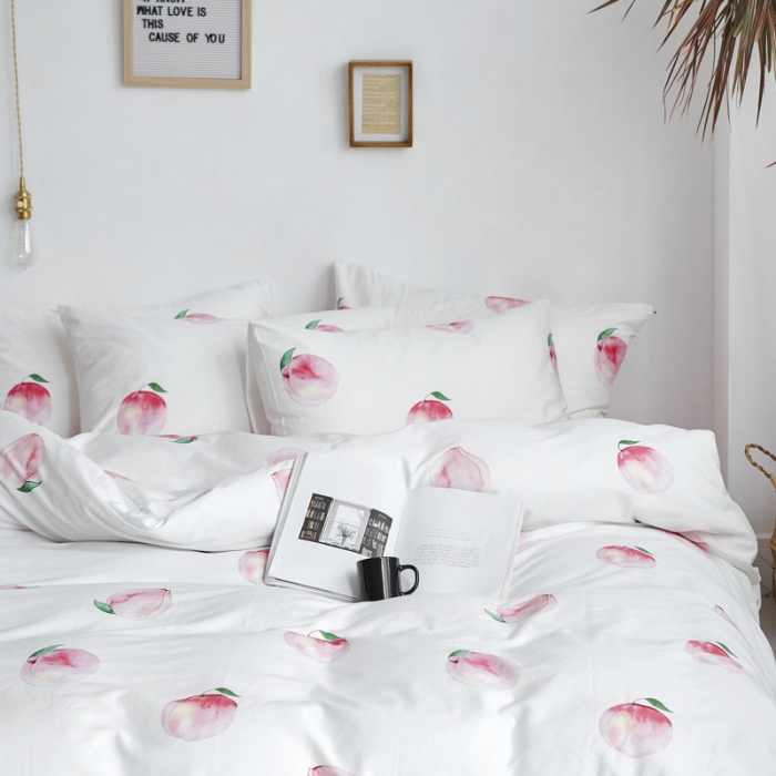 91家纺网 家纺一手货源 找家纺 棉眠 2019新款13070简约全棉四件套 水蜜桃