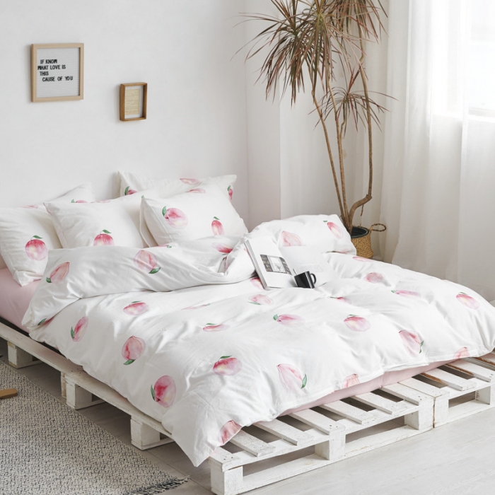 91家纺网 家纺一手货源 找家纺 棉眠 2019新款13070简约全棉四件套 水蜜桃