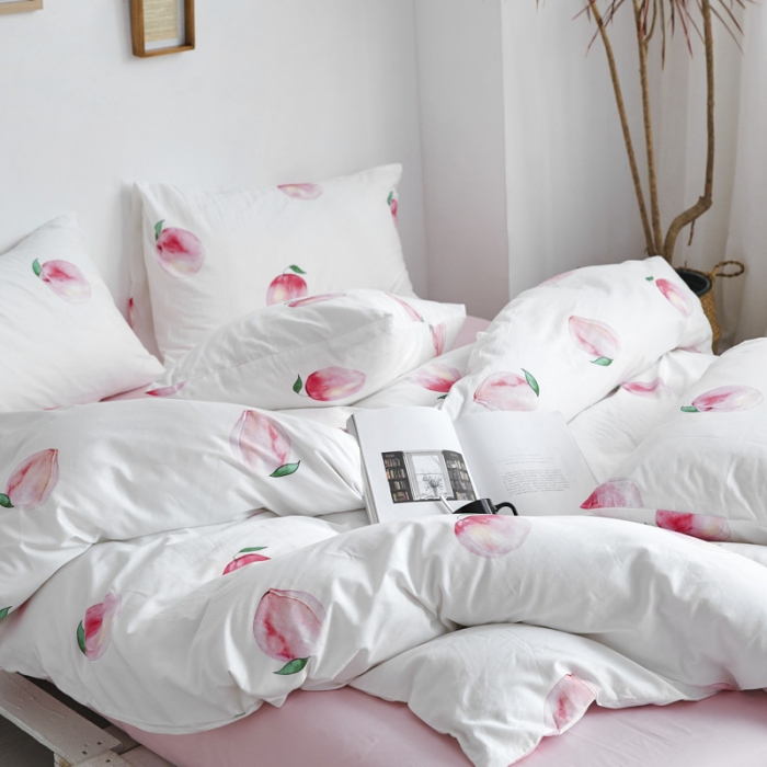 91家纺网 家纺一手货源 找家纺 棉眠 2019新款13070简约全棉四件套 水蜜桃