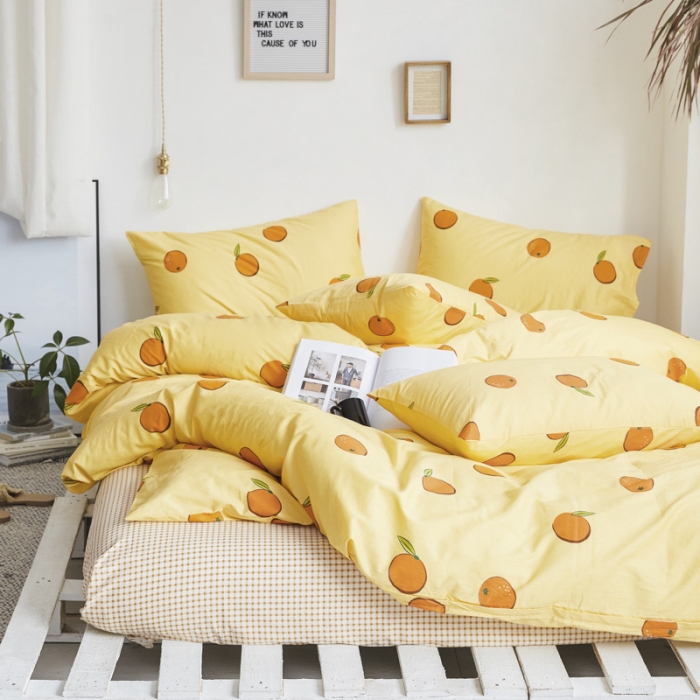 91家纺网 家纺一手货源 找家纺 棉眠 2019新款13070简约全棉四件套 小柑橘