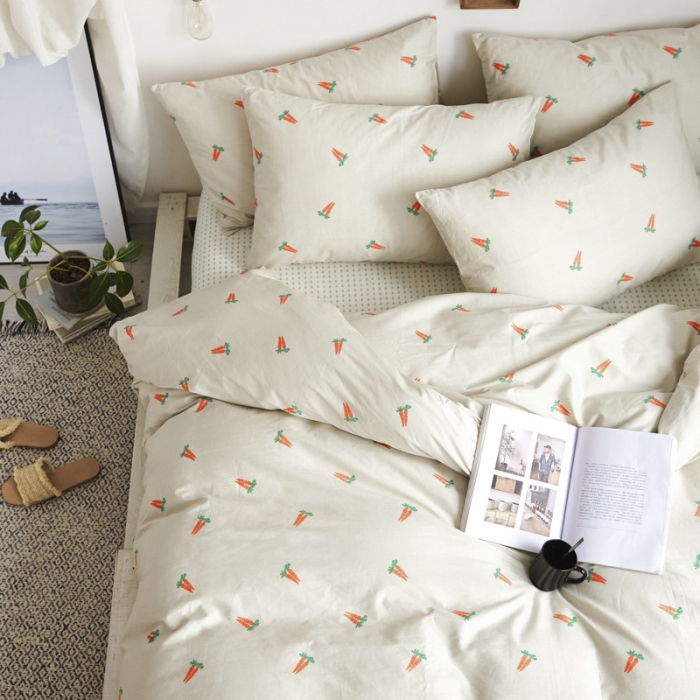 91家纺网 家纺一手货源 找家纺 棉眠 2019新款13070简约全棉四件套 小萝卜