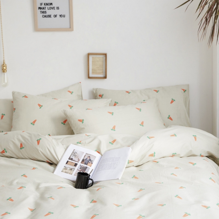 91家纺网 家纺一手货源 找家纺 棉眠 2019新款13070简约全棉四件套 小萝卜