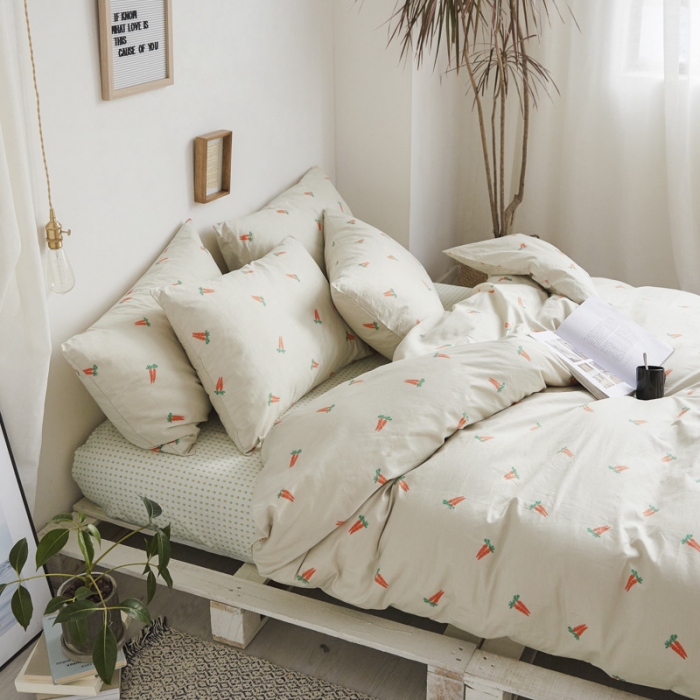 91家纺网 家纺一手货源 找家纺 棉眠 2019新款13070简约全棉四件套 小萝卜