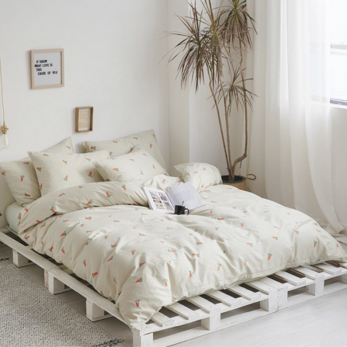 91家纺网 家纺一手货源 找家纺 棉眠 2019新款13070简约全棉四件套 小萝卜