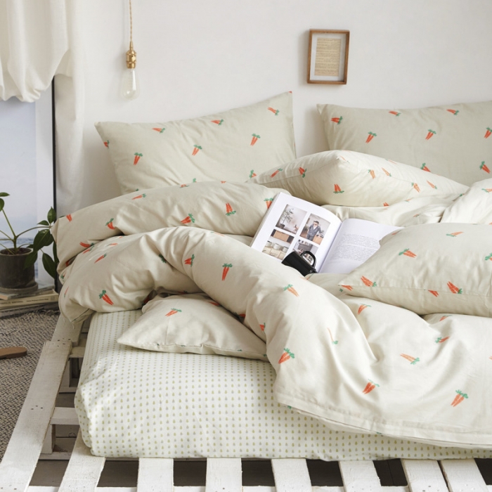 91家纺网 家纺一手货源 找家纺 棉眠 2019新款13070简约全棉四件套 小萝卜