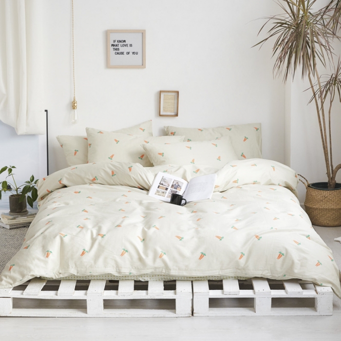 91家纺网 家纺一手货源 找家纺 棉眠 2019新款13070简约全棉四件套 小萝卜