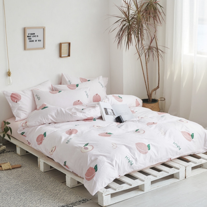 91家纺网 家纺一手货源 找家纺 棉眠 2019新款13070简约全棉四件套 小桃桃