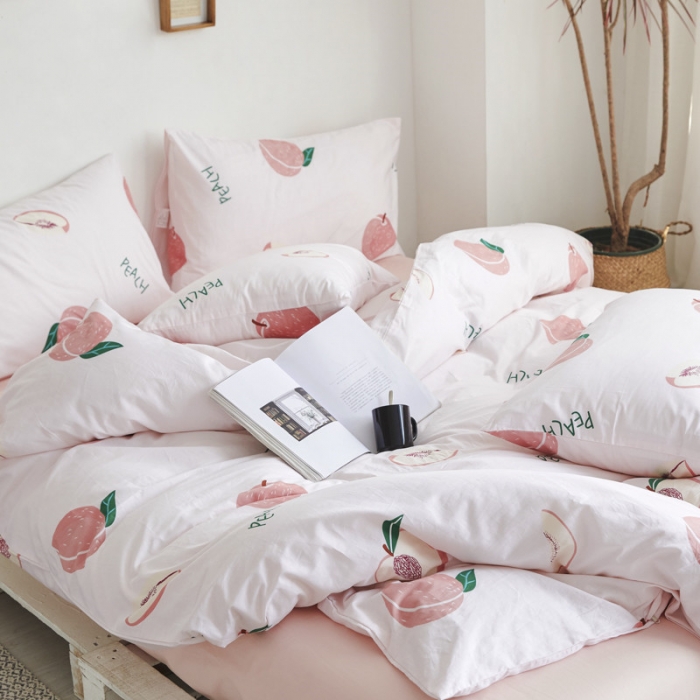 91家纺网 家纺一手货源 找家纺 棉眠 2019新款13070简约全棉四件套 小桃桃