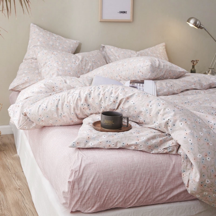 91家纺网 家纺一手货源 找家纺 棉眠 2019新款13372简约全棉四件套 花季