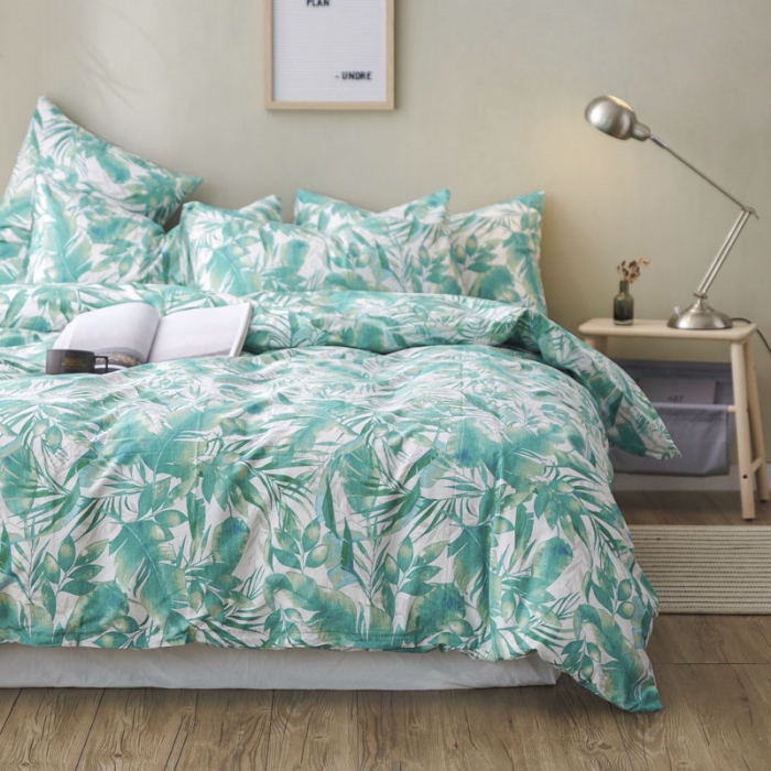 91家纺网 家纺一手货源 找家纺 棉眠 2019新款13372简约全棉四件套 绿森