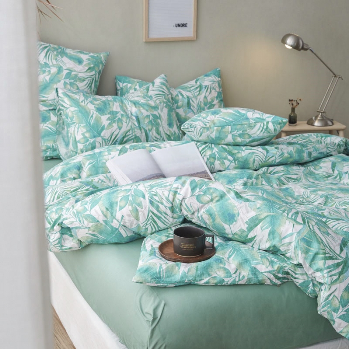 91家纺网 家纺一手货源 找家纺 棉眠 2019新款13372简约全棉四件套 绿森