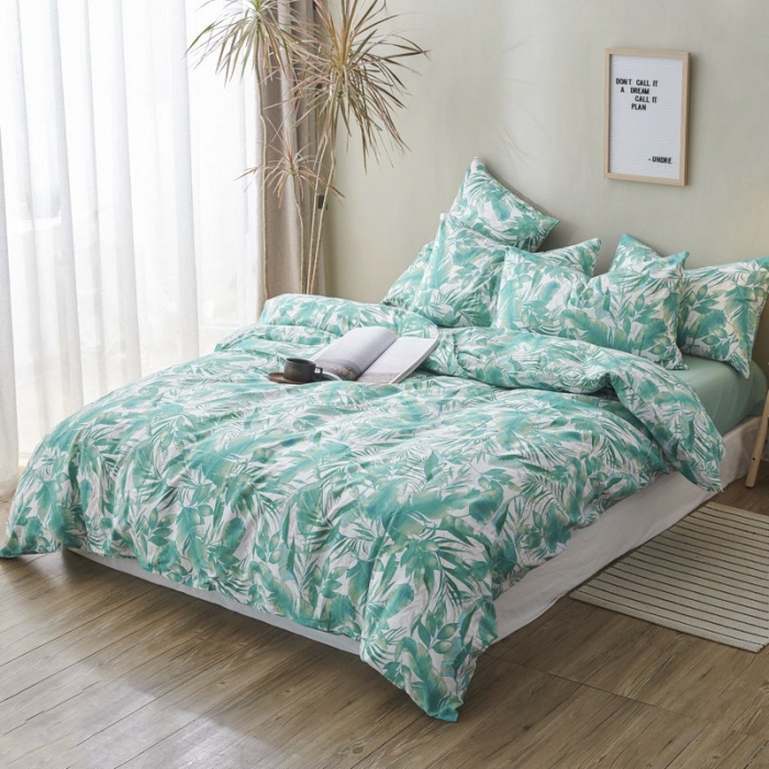 91家纺网 家纺一手货源 找家纺 棉眠 2019新款13372简约全棉四件套 绿森