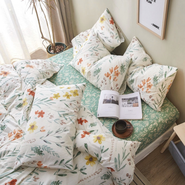 91家纺网 家纺一手货源 找家纺 棉眠 2019新款13372简约全棉四件套 夏意