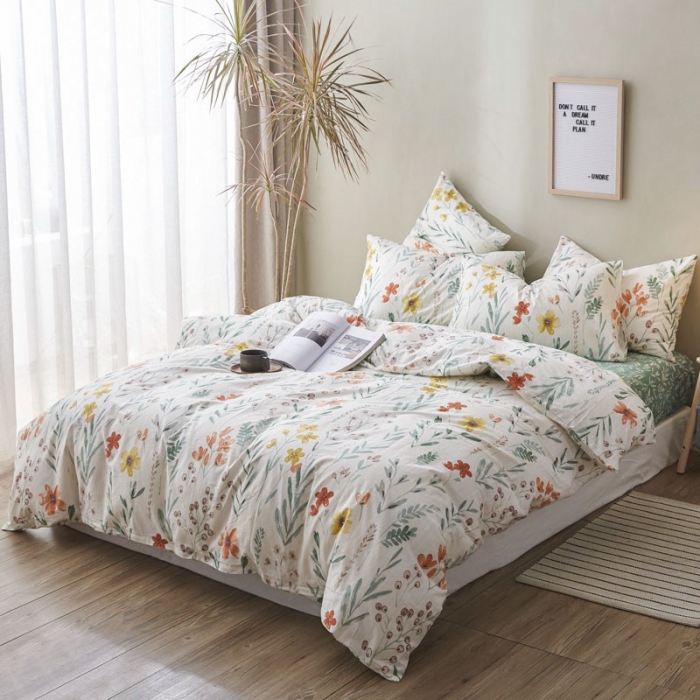 91家纺网 家纺一手货源 找家纺 棉眠 2019新款13372简约全棉四件套 夏意