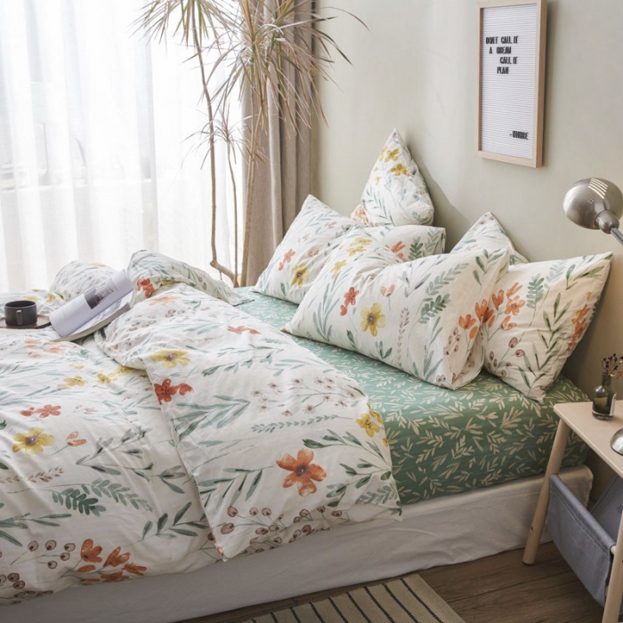 91家纺网 家纺一手货源 找家纺 棉眠 2019新款13372简约全棉四件套 夏意