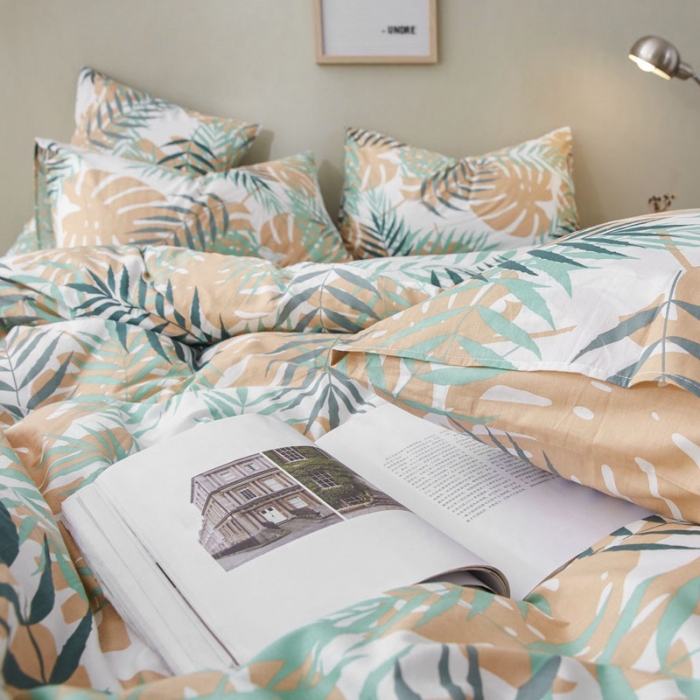 91家纺网 家纺一手货源 找家纺 棉眠 2019新款13372简约全棉四件套 雨林