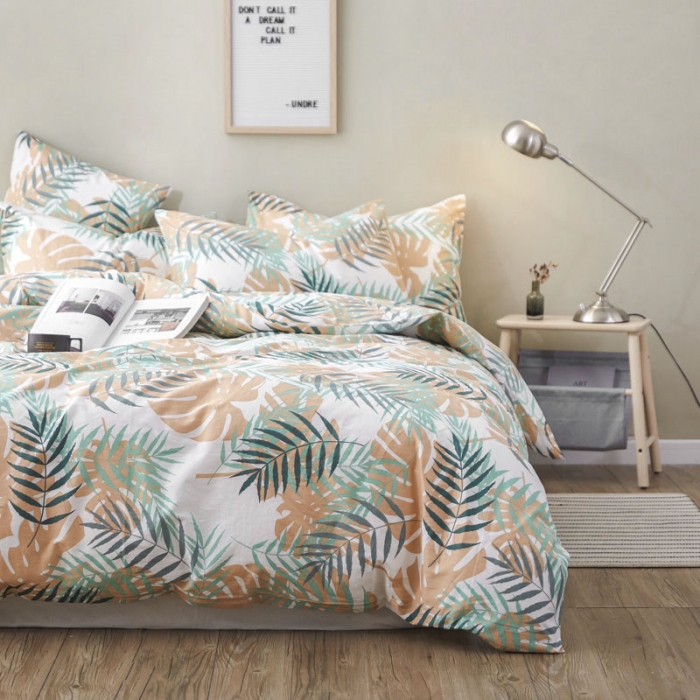 91家纺网 家纺一手货源 找家纺 棉眠 2019新款13372简约全棉四件套 雨林