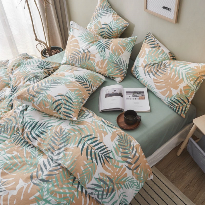 91家纺网 家纺一手货源 找家纺 棉眠 2019新款13372简约全棉四件套 雨林