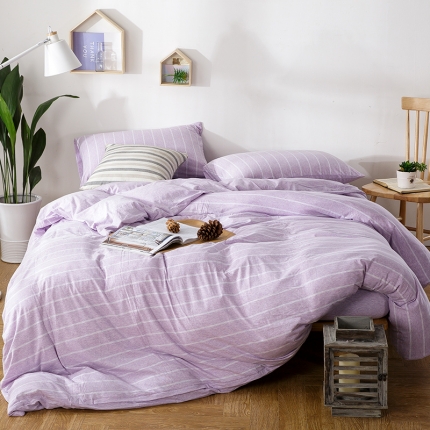 私享家家纺 温暖舒适针织棉四件套床笠款宽条（紫荷)