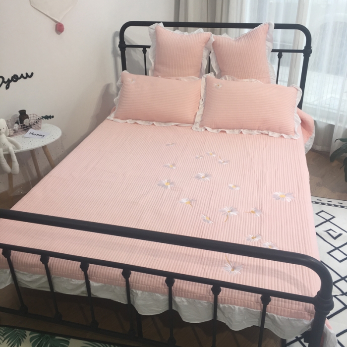 91家纺网 家纺一手货源 找家纺 漫调家纺 韩国床盖三件套小雏菊-粉