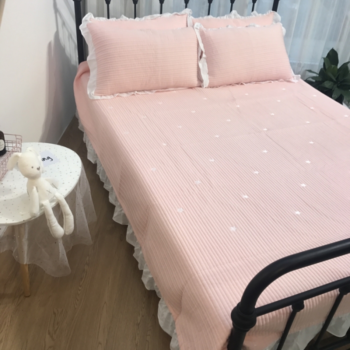 91家纺网 家纺一手货源 找家纺 漫调家纺 韩国床盖三件套星星-粉