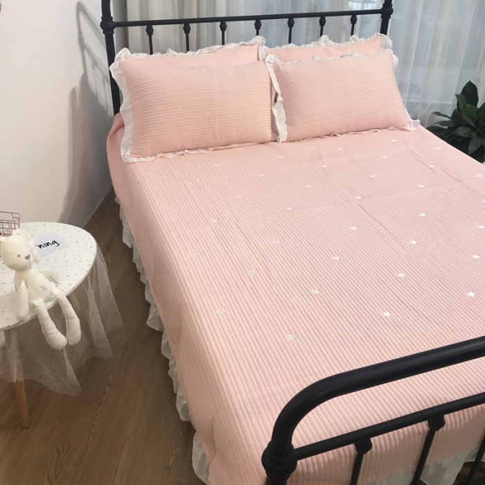 91家纺网 家纺一手货源 找家纺 漫调家纺 韩国床盖三件套星星-粉