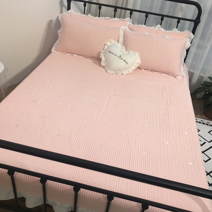 91家纺网 家纺一手货源 找家纺 漫调家纺 韩国床盖三件套星星-粉