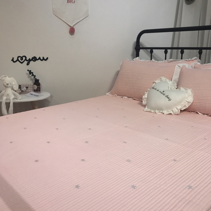 91家纺网 家纺一手货源 找家纺 漫调家纺 韩国床盖三件套星星-粉