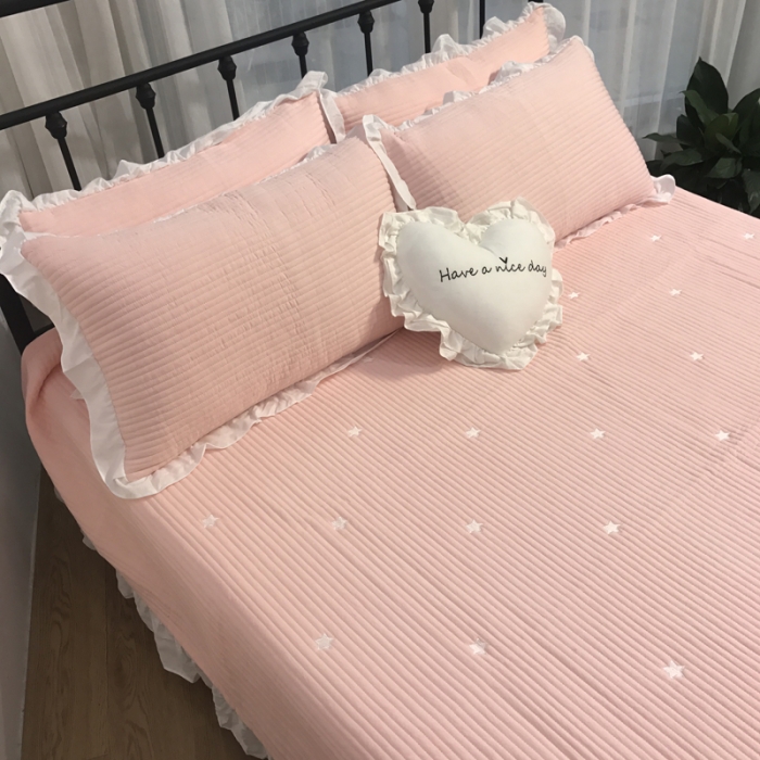 91家纺网 家纺一手货源 找家纺 漫调家纺 韩国床盖三件套星星-粉