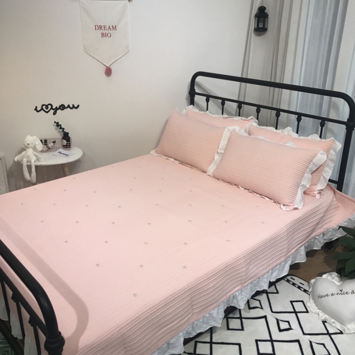 91家纺网 家纺一手货源 找家纺 漫调家纺 韩国床盖三件套星星-粉