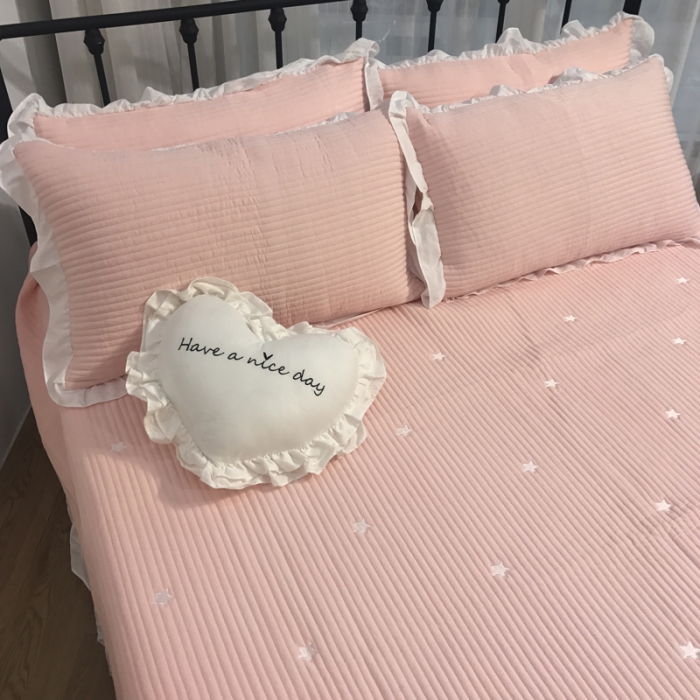 91家纺网 家纺一手货源 找家纺 漫调家纺 韩国床盖三件套星星-粉