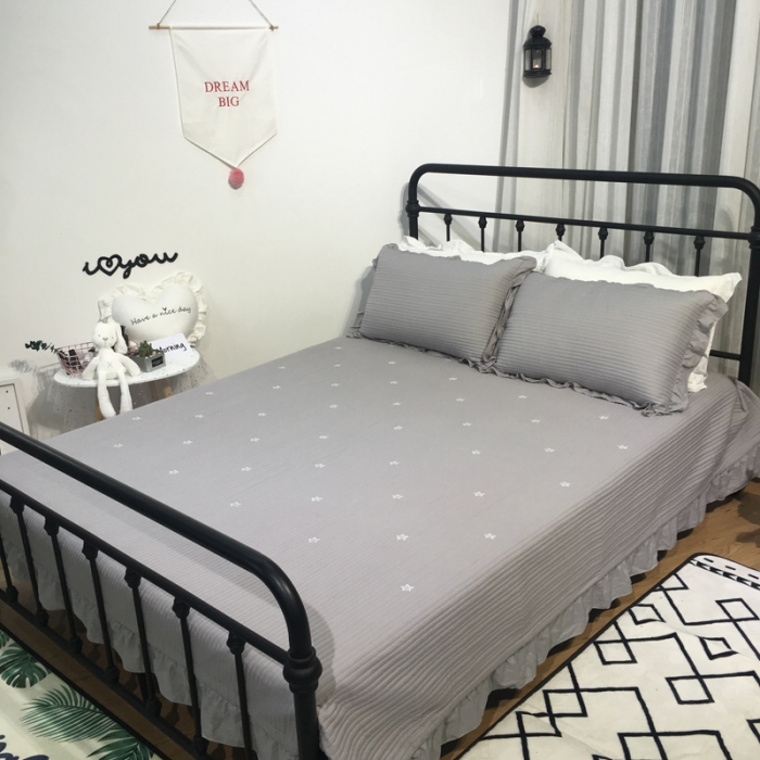 91家纺网 家纺一手货源 找家纺 漫调家纺 韩国床盖三件套星星-灰