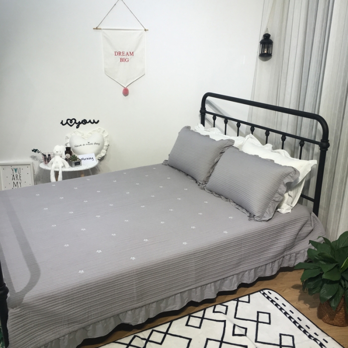 91家纺网 家纺一手货源 找家纺 漫调家纺 韩国床盖三件套星星-灰