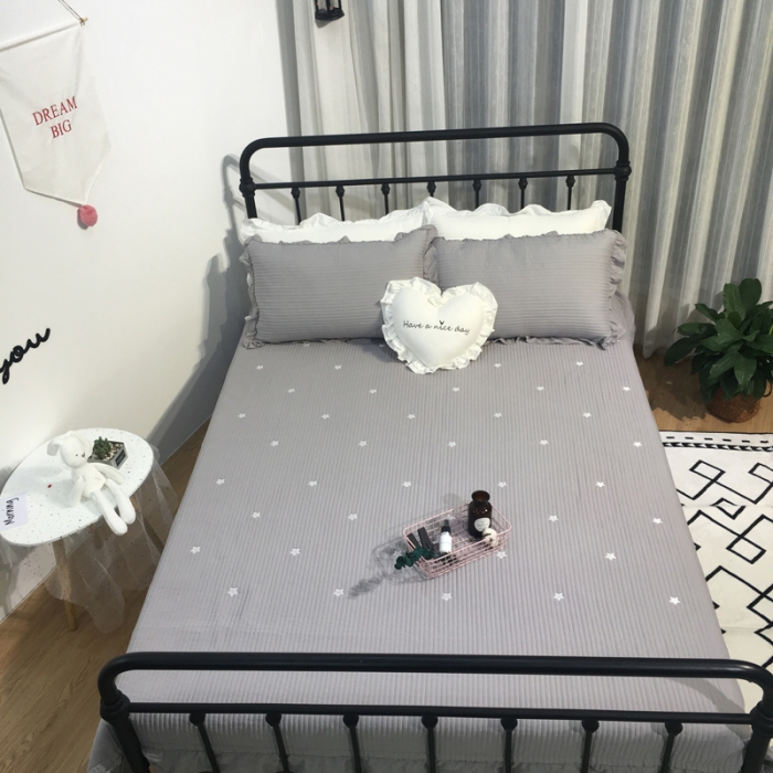 91家纺网 家纺一手货源 找家纺 漫调家纺 韩国床盖三件套星星-灰