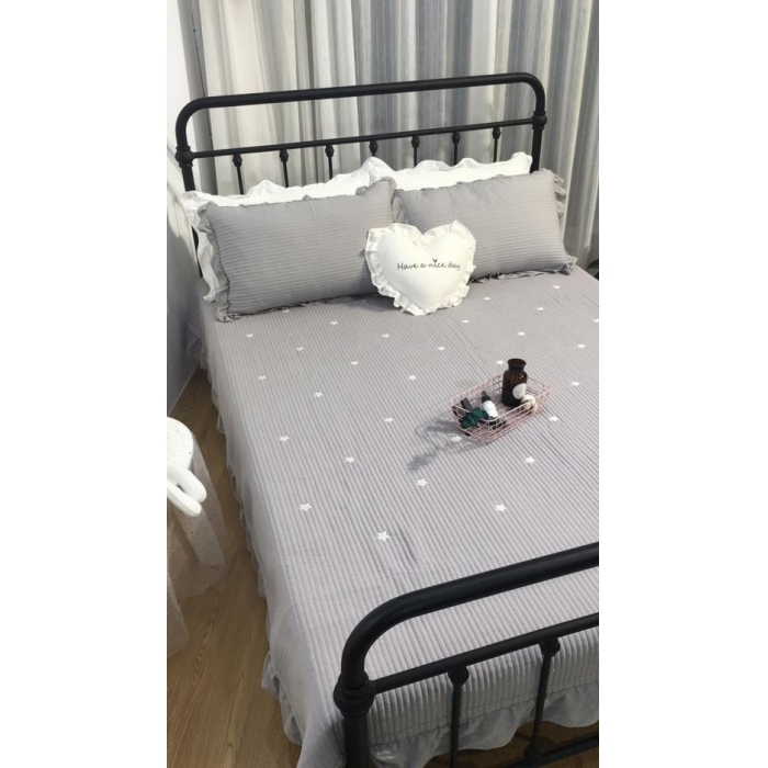 91家纺网 家纺一手货源 找家纺 漫调家纺 韩国床盖三件套星星-灰