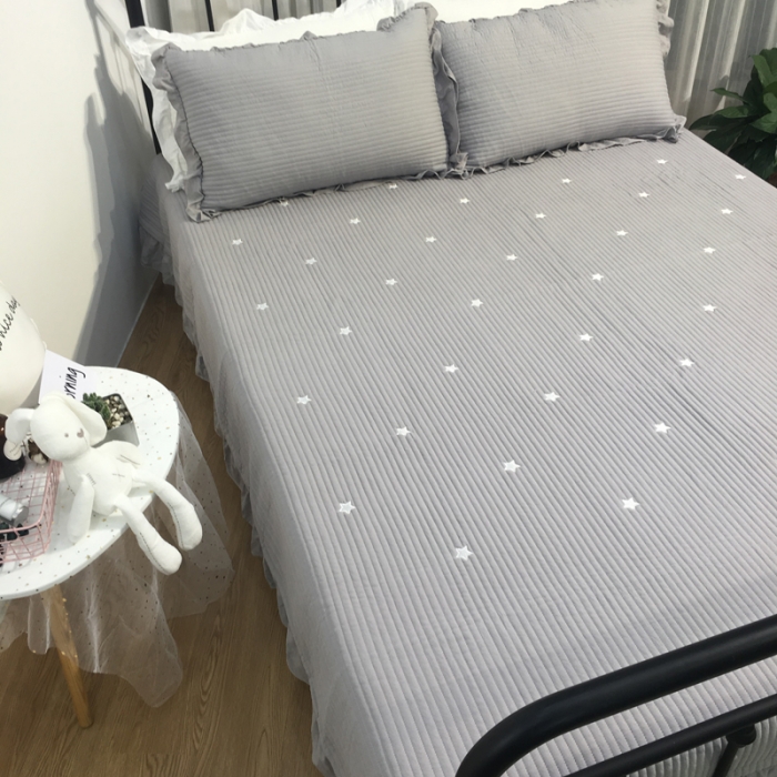 91家纺网 家纺一手货源 找家纺 漫调家纺 韩国床盖三件套星星-灰
